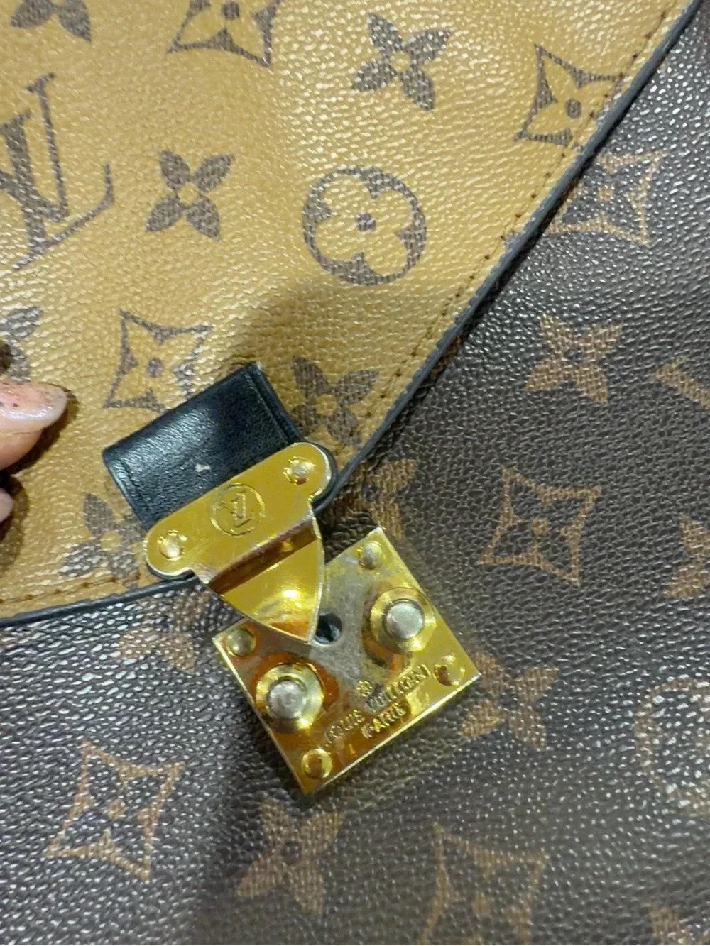Title: Brown & Tan Monogram Crossbody Shoulder Bag with Gold-Tone Hardware  Styl